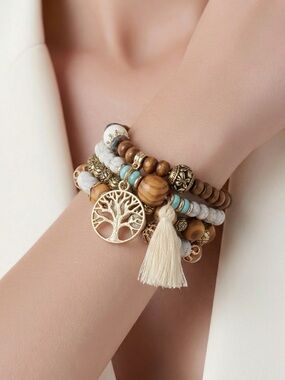 NWT - Bohemian Boho Style Stack Bead Bracelet - Stretxhy fits all sizes Handmade